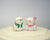 Hawaiian Wedding Cake Topper - Tropical Love Birds with Maile and Lei - Custom Colors of Choice- Shown in Coral, Pink and White