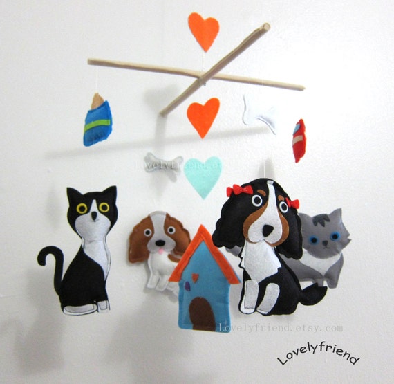 Items similar to Baby Mobile kitty Crib Mobile "Dogs and Cats