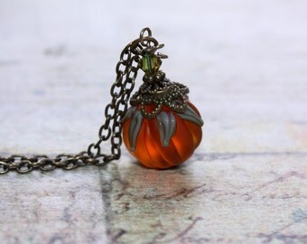 Pumpkin Necklace Halloween Necklace Harvest Jewelry Thanksgiving Necklace Jack O Lantern Fall Necklace Autumn Necklace Orange Necklace 002