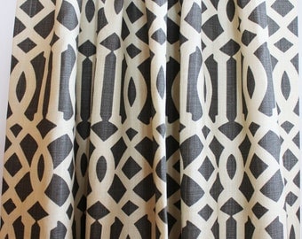 Schumacher Kelly Wearstler Imperial Trellis Pleated Drapes (Comes in 11 Colors - Shown in Midnight/Parchment)