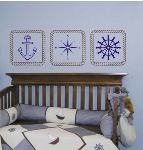 Nautical Wall Decals Rope Frames Anchor Compass Ships Helm Stickers Boys Wall Decals Decals Wall Nautical Stickers