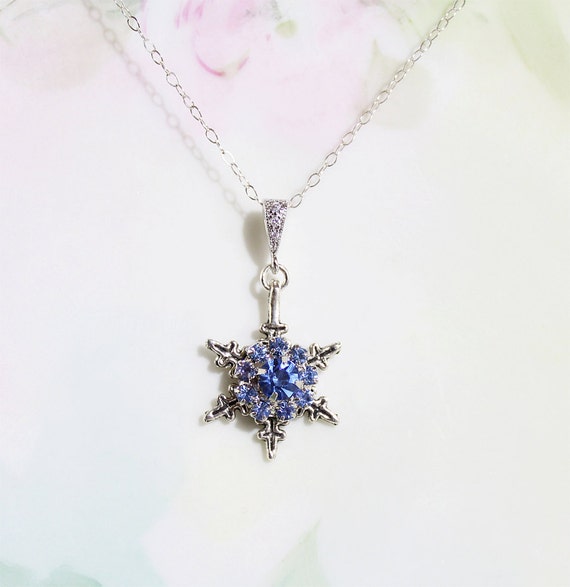 SALE Snowflake Necklace Sapphire Blue by DayStarJewelry on Etsy