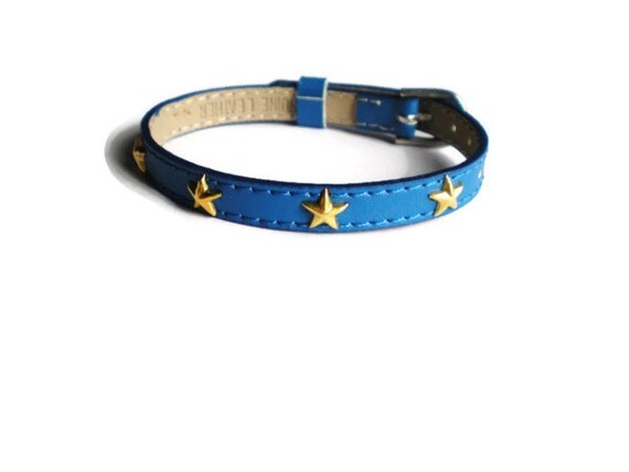 Star Studded Royal Blue Genuine Leather Bracelet Wristband