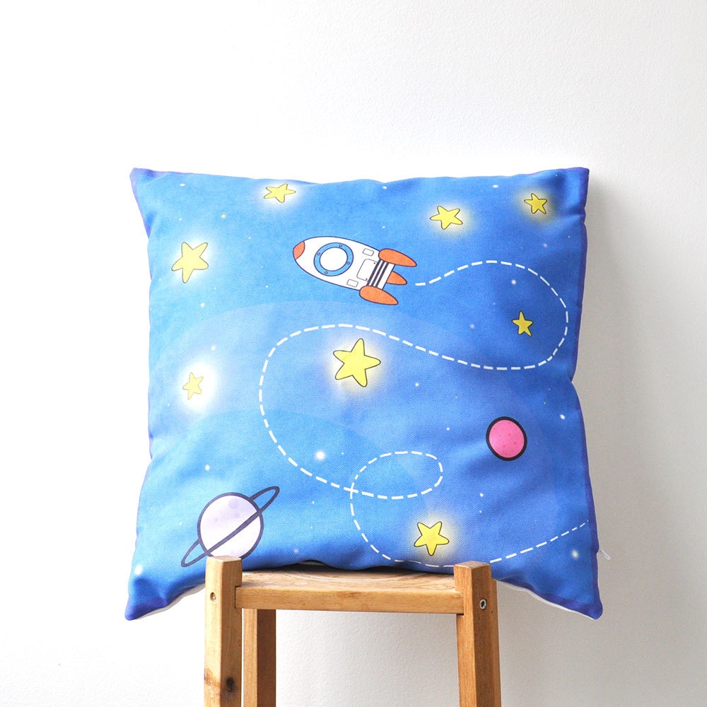 Space Pillow Decorative Pillow Kids Cushion by LoveJoyCreate