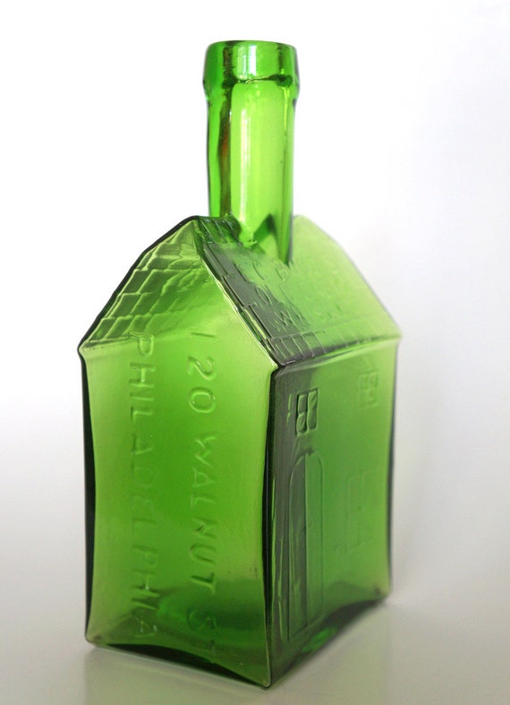 Vintage Green Glass Whiskey Collectible Bottle by MidCenturyBoho