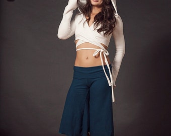 Wrap Top with Sleeves and Hood - Harmonic Threads, Crop Top, Belly Dance Top, Bohemian