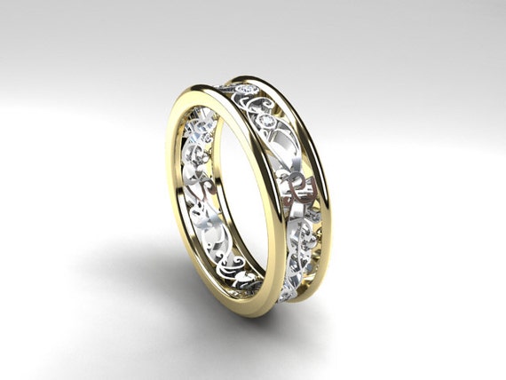 Two tone filigree ring, yellow gold, white gold, diamond filigree ring ...