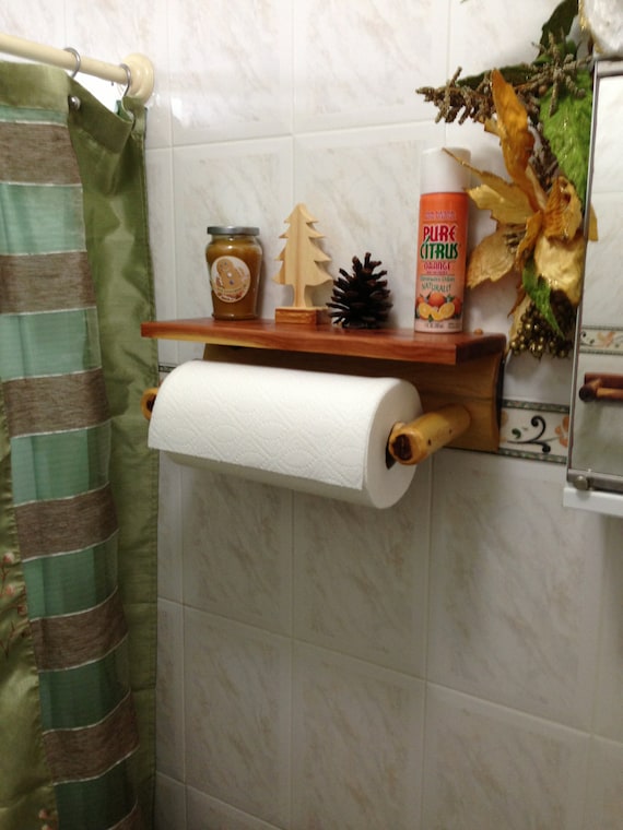 Rustic Log Paper Towel Holder With Shelf Wall by OzarkRusticWood