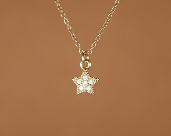Tiny star necklace - gold star necklace - silver star necklace - a tiny gold or silver star on a 14k gold vermeil or sterling silver chain