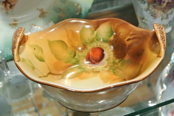 1900s Noritake Bowl Antique Morimura Bros Handled Basket Art Deco Porcelain Made in Japan Hand Painted Beaded Moriage Trim Japanese Antique