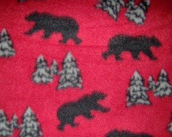 Grizzly Black Bear on Red Fleece Blanket