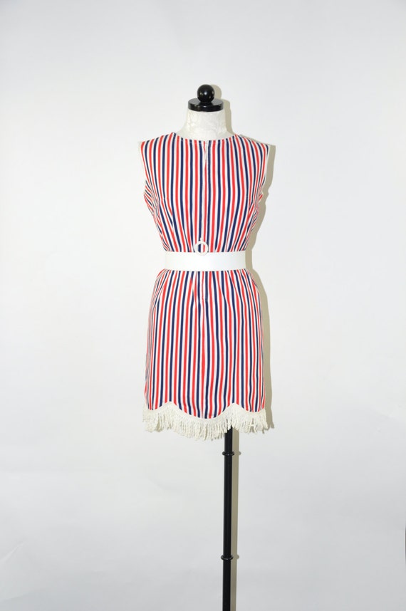 60s striped shift dress / 1960s nautical mod dress / red white