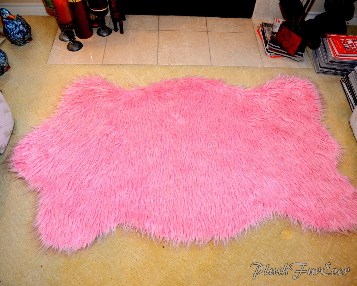 Pink Mongolian Faux Fur throw Rug Luxurious Fur Rug Acrylics
