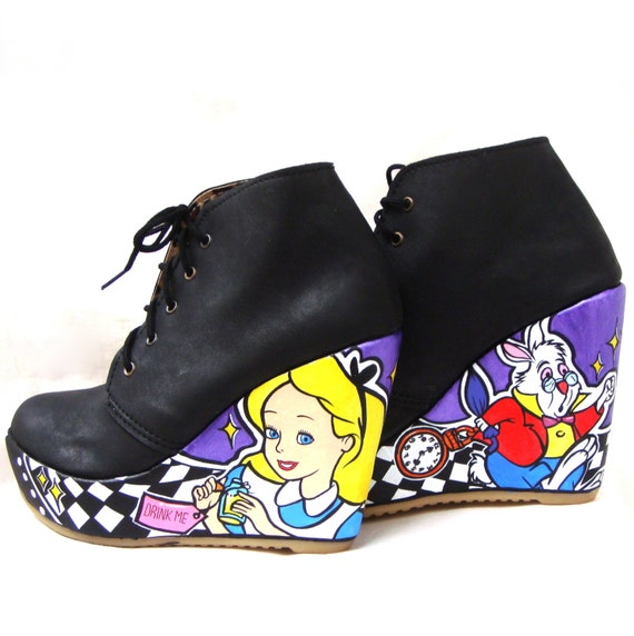 Alice in Wonderland Lace Up Platform Booties by GabbieCustomArt