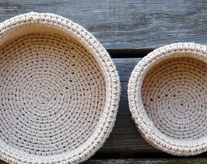 Nested Baskets - Crochet Baskets - Crocheted Nested Bowls - Rolled Brim Baskets - Set of 2 Single yarn