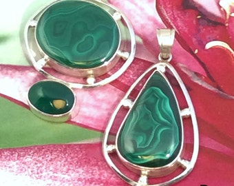 Green Malachite & Green Onyx Pendant. Sterling Silver, Joined, free US ship 66.50 ea