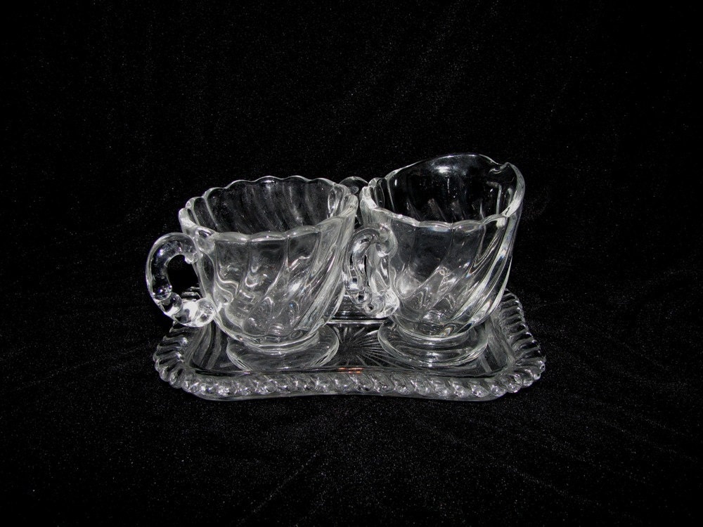 Fostoria/ Colony/ Cream and Sugar Set/ Tray/ Elegant Glassware