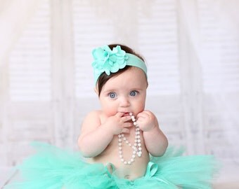 Aqua Green Newborn Baby Tutu and Headband Set, Mint Green Tutu Skirts, Birthday Girl Tulle Tutu, New Baby Tutu, Handmade