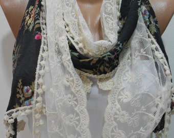 Floral Lace Scarf Shawl Mothers Day Gifts Women Fashion Accessories Black Scarf Spring Summer Fall Scarf Christmas Gift Idea For Her For Mom