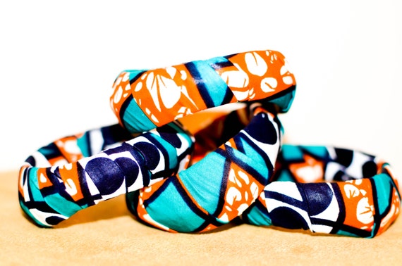 Wholesale African print fabric bangles - Orange Love - Afro-chic - Afro centric - Afro bangle