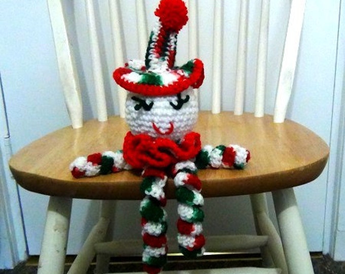 Christmas Clown Doll - Multicolor Red White Green - Crocheted Spiral Clown Doll