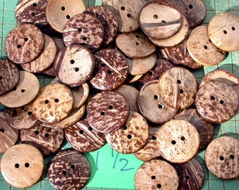 Buttons, large, coconut, 1 1/2 inch coconut shell buttons, 14 of them, sewing, crafts, scrapbook, renewable resource, aloha shirt supply