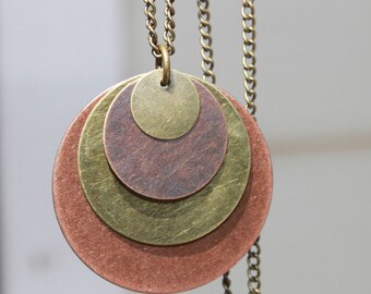 Mixed Metal Pendant Necklace Copper Necklace Pendant Boho Necklace Bohemian Necklace Brass Copper Necklace Pendant Jewelry Gift For Her