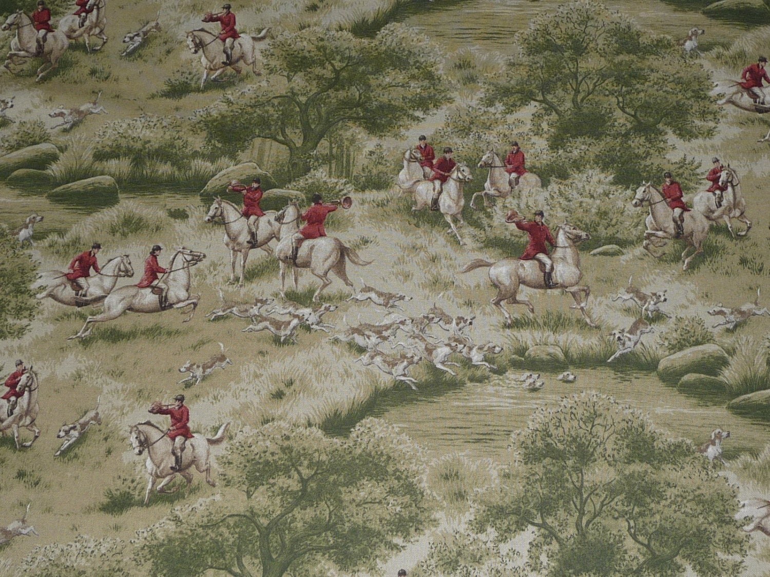 Horses & Hounds fox hunt FABRIC piece for sewing project over