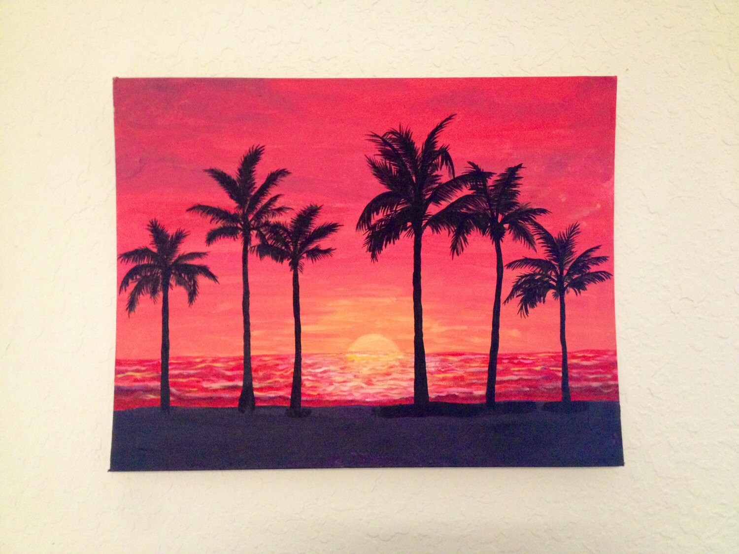 Sunset with Palm Tree Silhouettes acrylic painting by KateJPaint