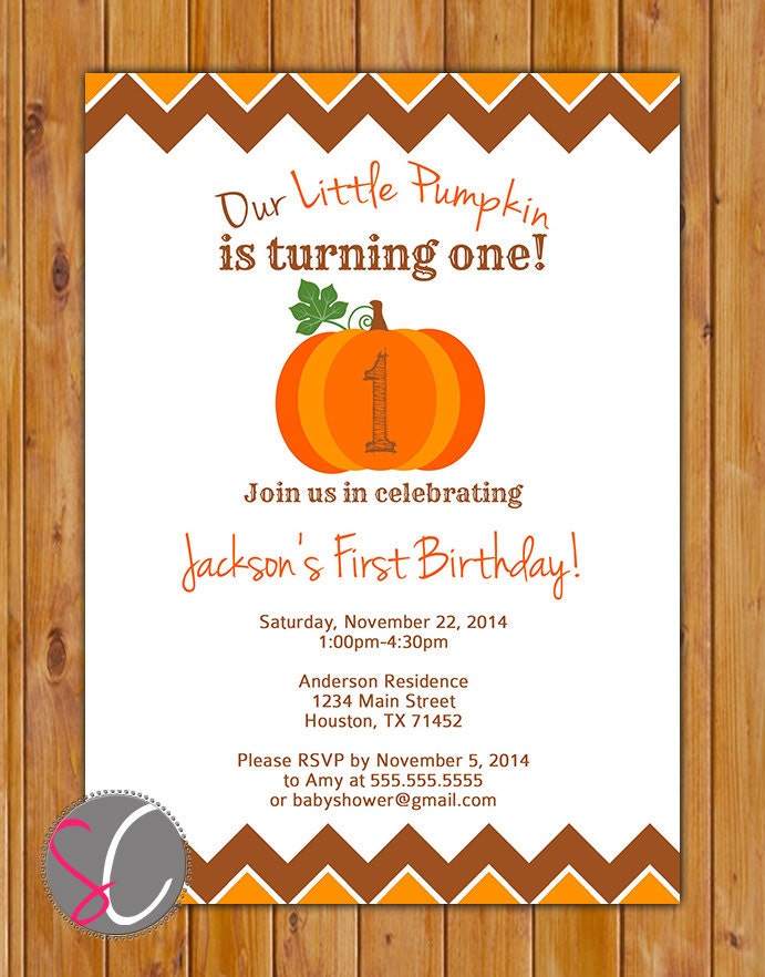 Our Little Pumpkin is Turning One First Birthday Invite Autumn