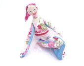 Posable Pink Ballet Doll - Unique Handmade Fiber Art OOAK Collectible - Jointed Floral Print and Tutu