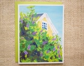 Thinking of you card, spring card, new england, lilacs, farmhouse, historic house