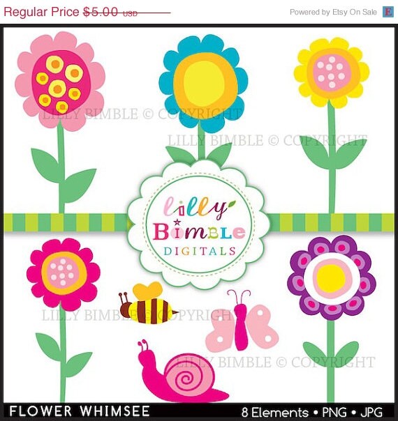 50% off Modern Whimsical flowers clipart for cards, invites, snail bumblebee INSTANT DOWNLOAD Il_570xn