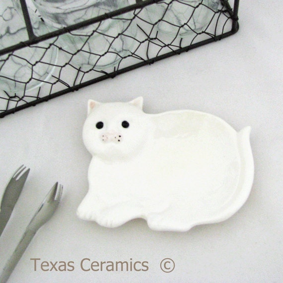 Ceramic Cat Tea Bag Holder Small Spoon Rest Catch All