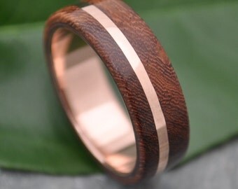 ROSE GOLD Wood Ring Solsticio Oro Nacascolo - 14k rose gold, pink gold wood wedding band, wood wedding ring, wood ring with rose gold