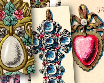 French Jewelry 16th and 17th Century printables Unbelievably Gorgeous 1x2 inches dominos, glass -- piddix digital collage sheet 941