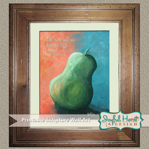 Items similar to Handpainted Pear Thanksgiving Wall Art Printable Bible Verse Sign Psalm