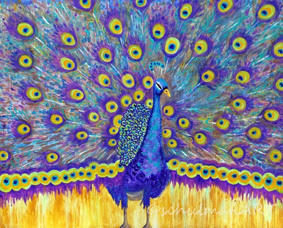 Peacock Painting Peacock Art Decor Original Large Wall Art