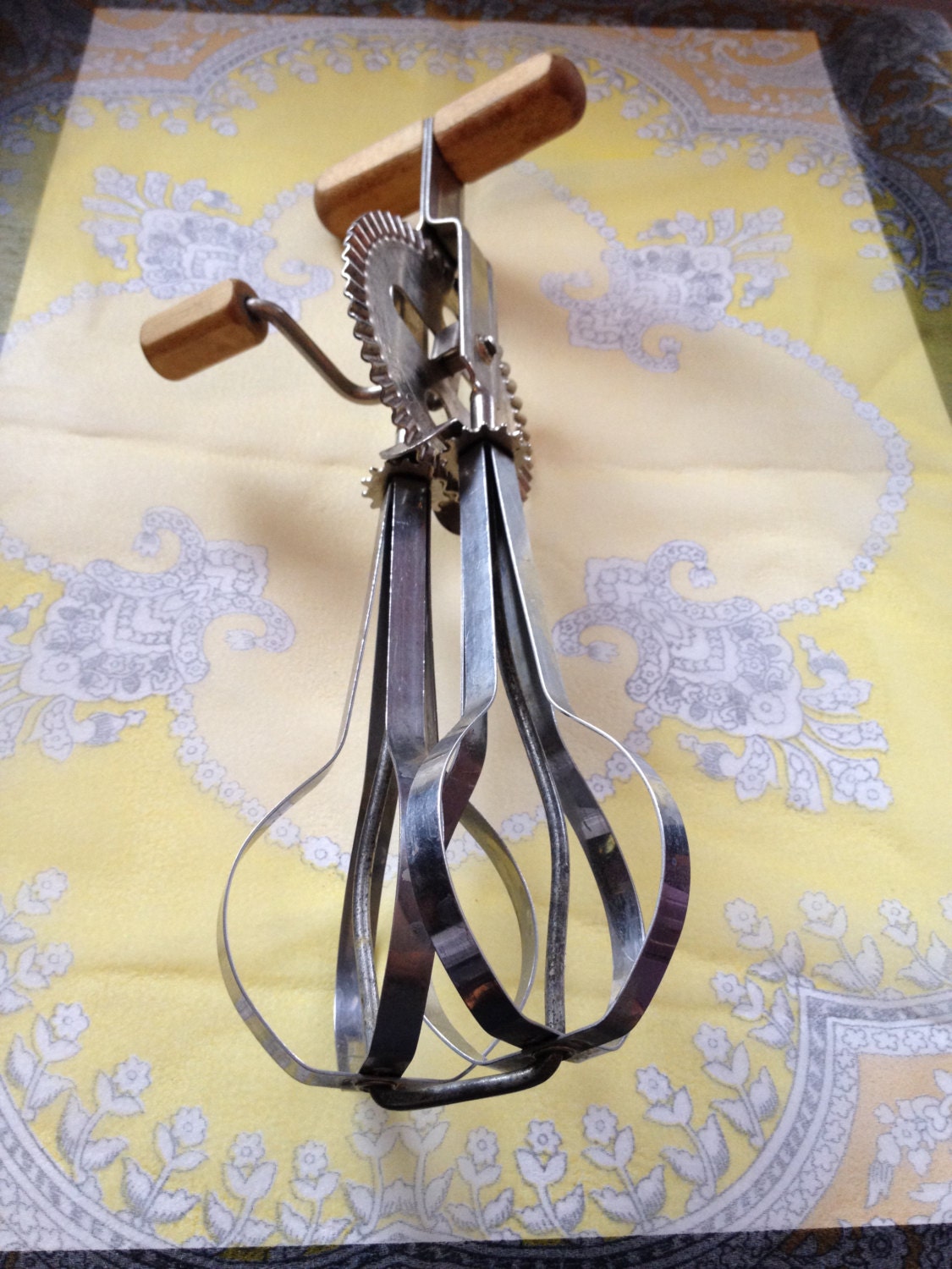 Vintage hand mixer 1940's wooden handles aluminum by SweetThursday