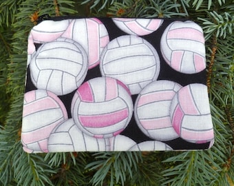 Pink Volleyball coin purse, stitch marker pouch, gift card pouch, credit card case, Raven