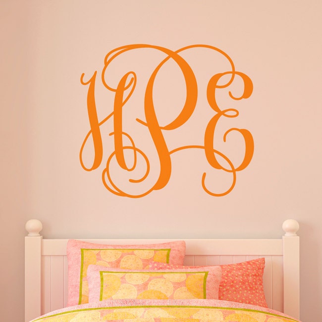 Monogram Wall Decal Fancy Initials Wall Decal Large