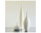 3 Large White Modern Ceramic Bottle Vases in Modern White Glaze by Sara Paloma. home decor white pottery ceramics vase bud vase