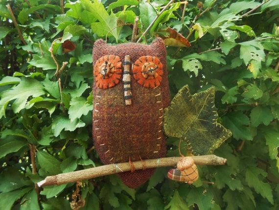 Primitive Wool Owl Soft Sculpture Ornament FAAP OFG