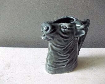 Vintage Cow Creamer, Little Ceramic Animal Creamer, Farm Animals, Kitschy Kitchen Decor, Small Cow Head Milk Pitcher, Bull Head Mini Planter