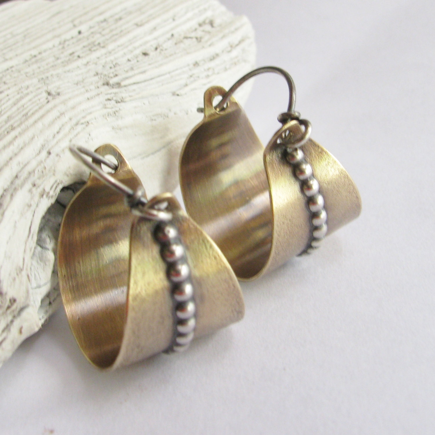 Contemporary Earrings Bronze And Sterling Silver Basket