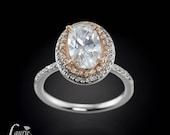 Oval Diamond Double Halo Engagement Ring with 14kt Rose and White Gold - LS1453
