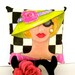 RESERVED for Christine Only ....SAMANTHA PILLOW, hand painted pillow, fun shoe quote, ady with hat, mystery woman