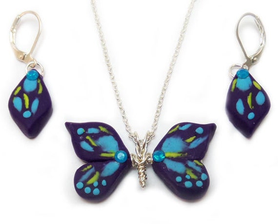 Purple Butterfly Jewelry Set Blue Purple Crystal Butterfly