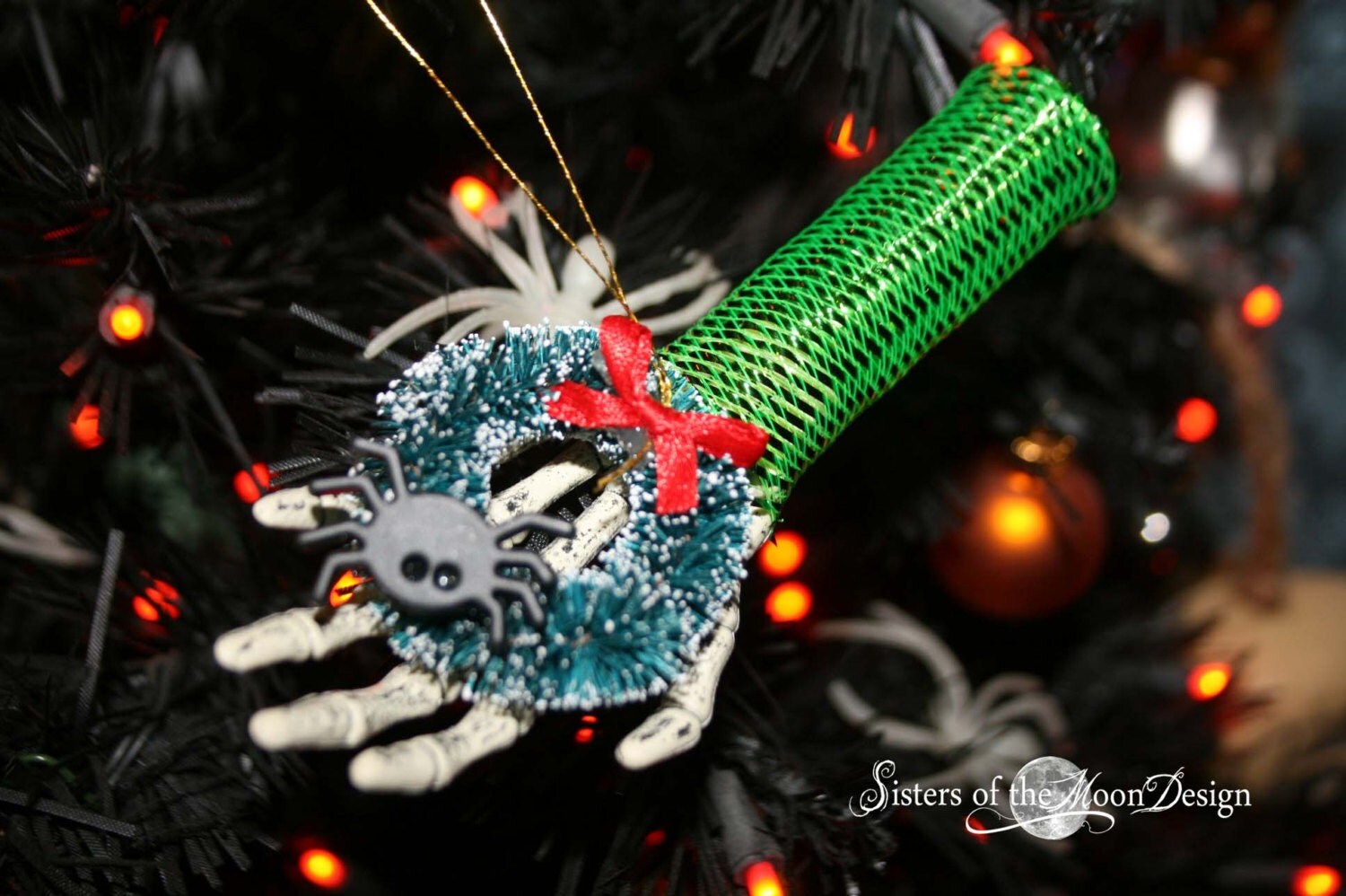 Skeleton hand Nightmare ornament collection decoration halloween christmas tree festive decor -- spider wreath -- By Sisters of the Moon