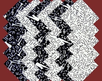 Black and White Music Notes 100% cotton Prewashed 30 5 inch Quilt Fabric Squares (#stk106A)